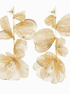 Zara Large Tangle Gold Tone Metal Flower Statement Earrings